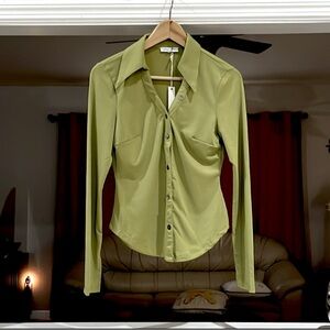 CRESCENT Women’s Green Button Front Split Sleeve Blouse Top Size S NEW
